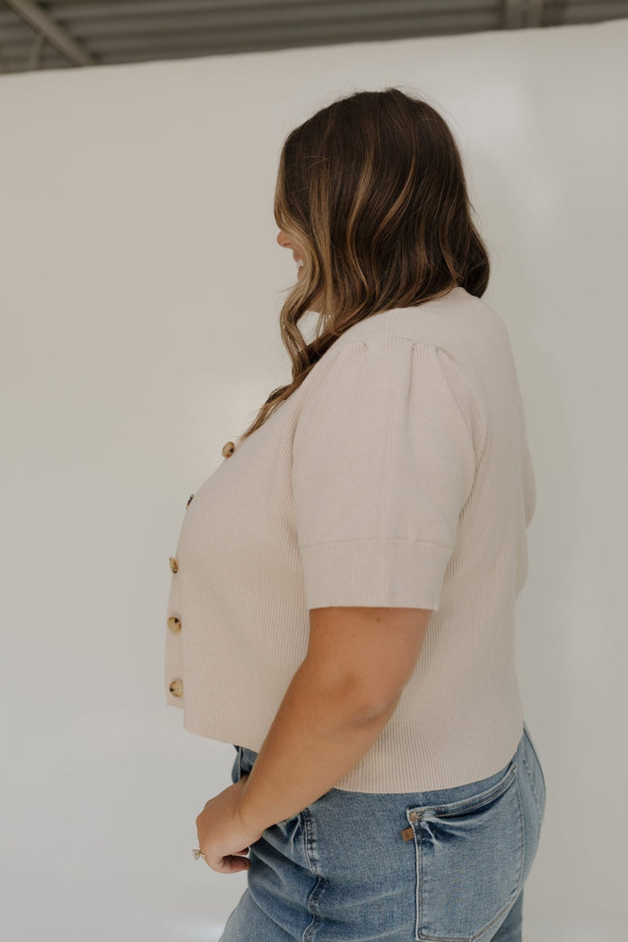 BUTTON FRONT SHORT SLEEVE RIBBED CARDIGAN - Love Marlow