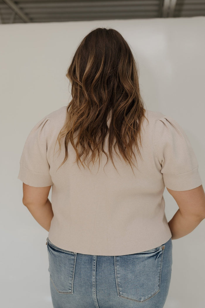 BUTTON FRONT SHORT SLEEVE RIBBED CARDIGAN - Love Marlow
