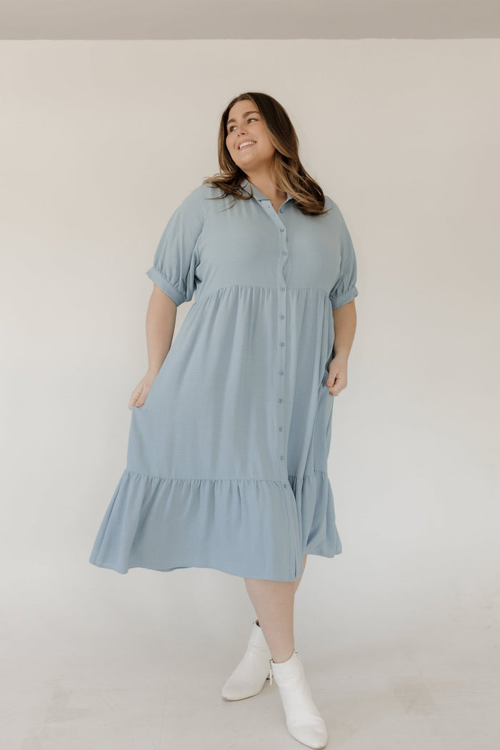 Button Front Tiered Dress – Chambray Mist - Love Marlow
