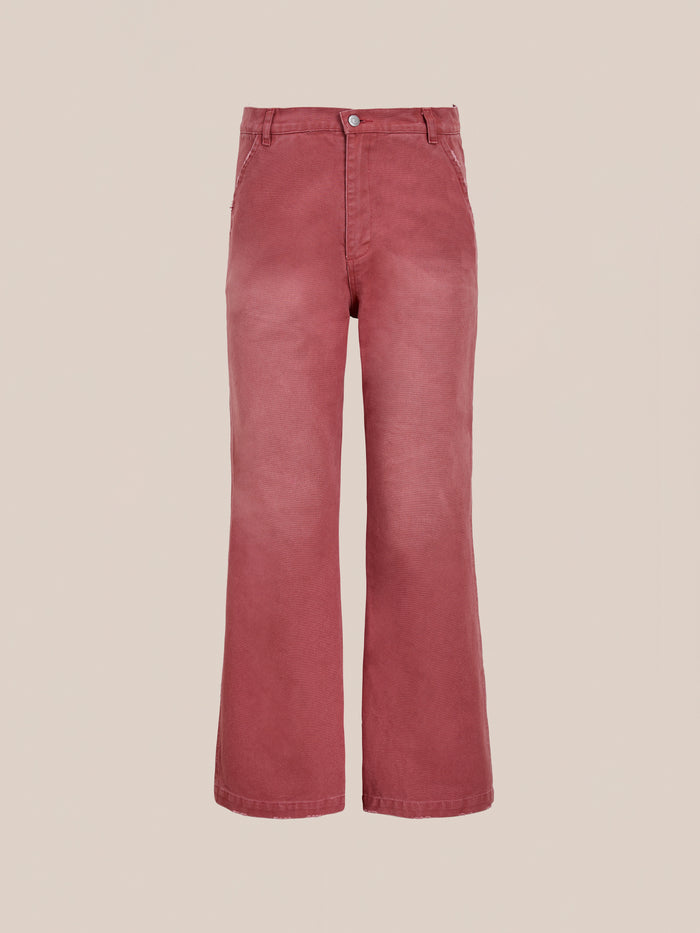 FOUND Canvas Faded Pants: High-waisted, wide-leg corduroy in a vintage salmon wash, shown against a neutral background.