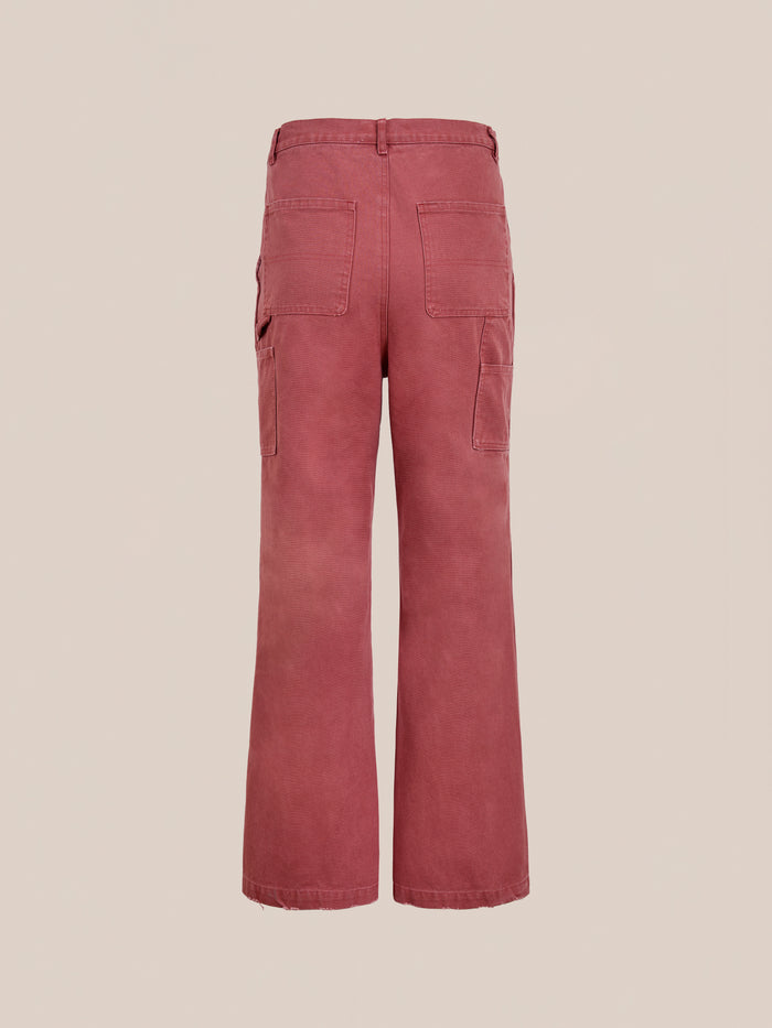 The FOUND Canvas Faded Pants feature a high-waisted, wide-leg vintage-inspired design with back patch pockets and visible stitching, shown against a plain beige background.