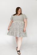 Charcoal Stripe Smocked Waist Tiered Flutter Dress - Love Marlow