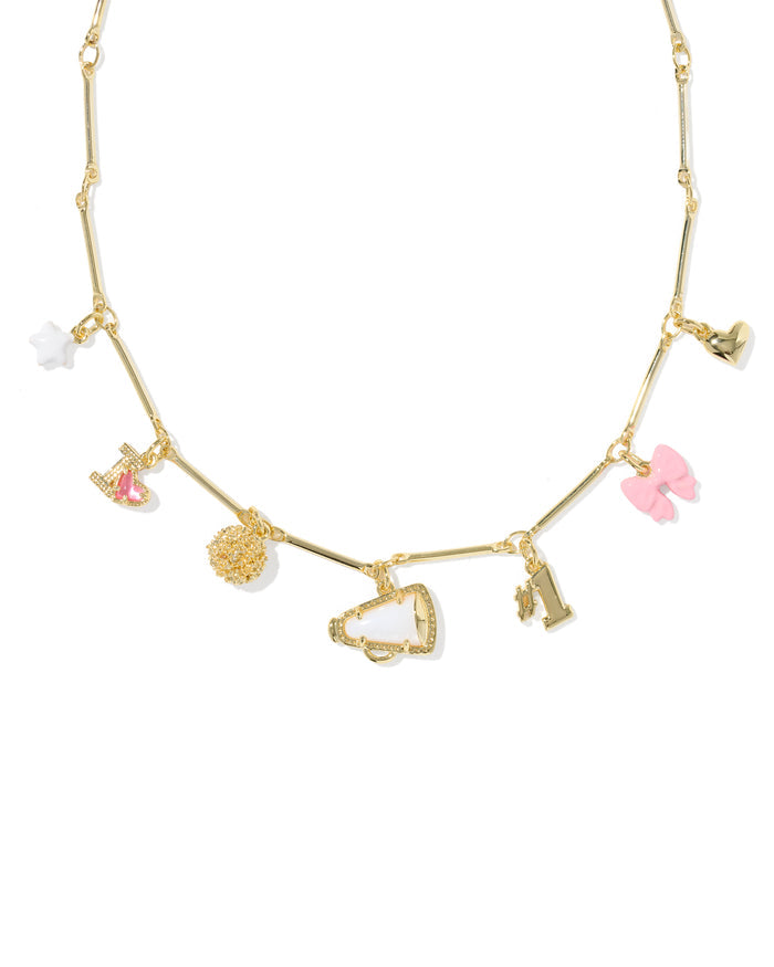 Cheer Charm Necklace in Gold Pink White Mix