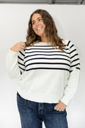 Classic Breton Stripe Button Shoulder Sweater – Navy & Ivory - Love Marlow