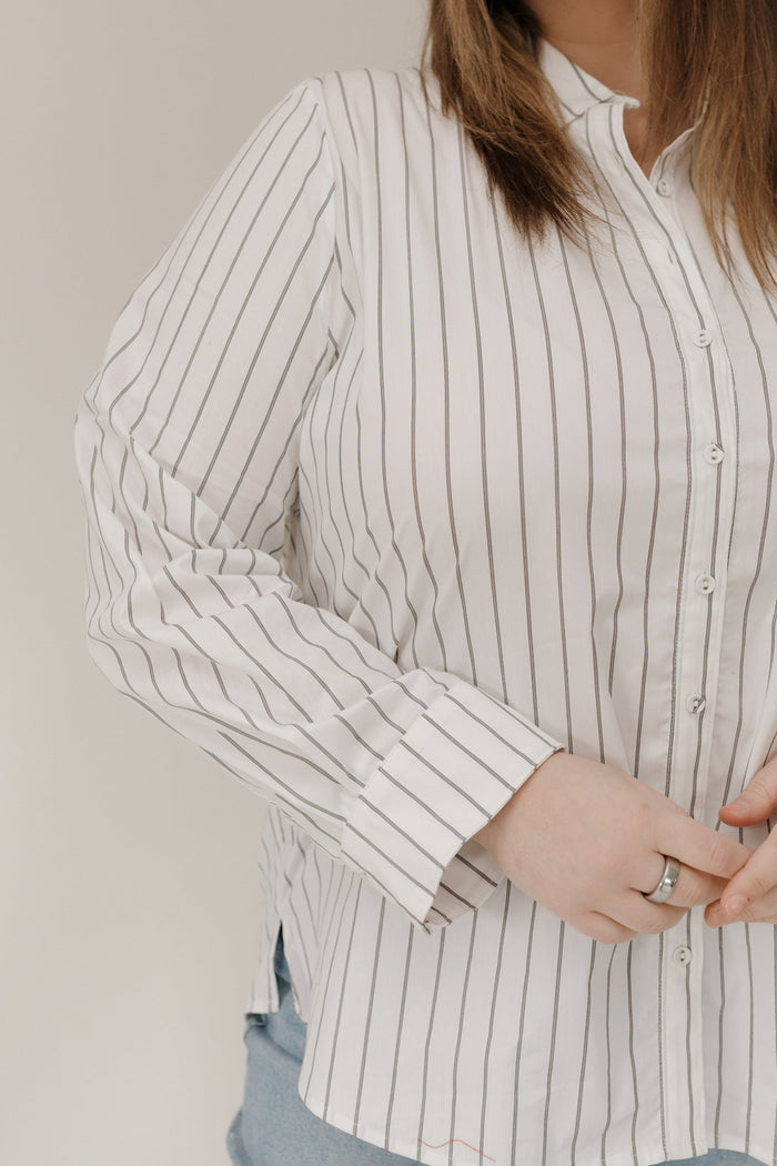 Classic Relaxed Striped Poplin Button Down - Off White | Black - Love Marlow