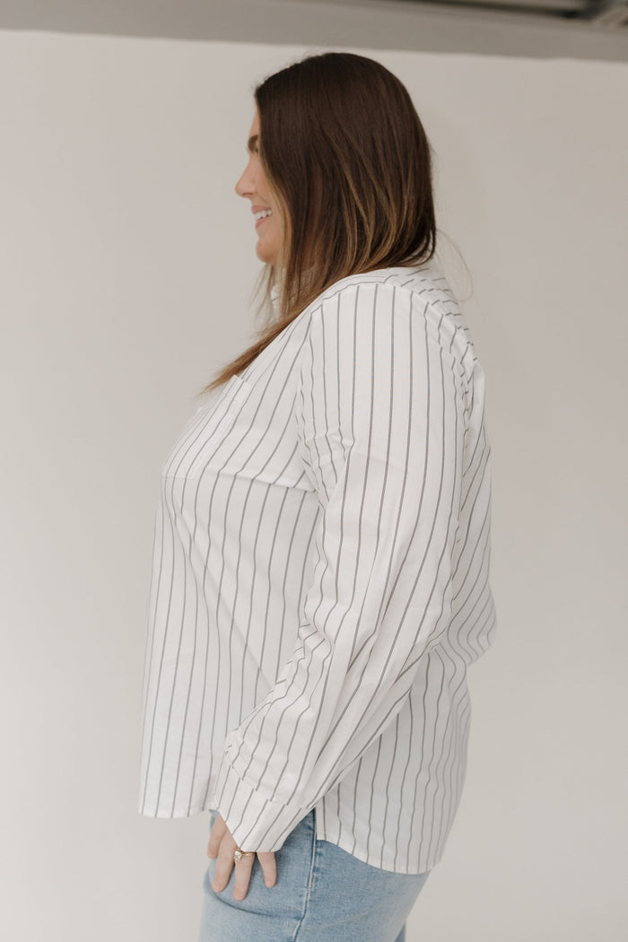 Classic Relaxed Striped Poplin Button Down - Off White | Black - Love Marlow