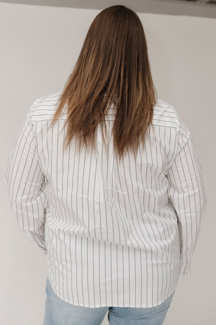 Classic Relaxed Striped Poplin Button Down - Off White | Black - Love Marlow