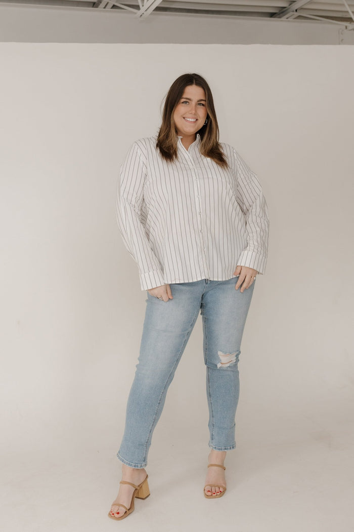 Classic Relaxed Striped Poplin Button Down - Off White | Black - Love Marlow