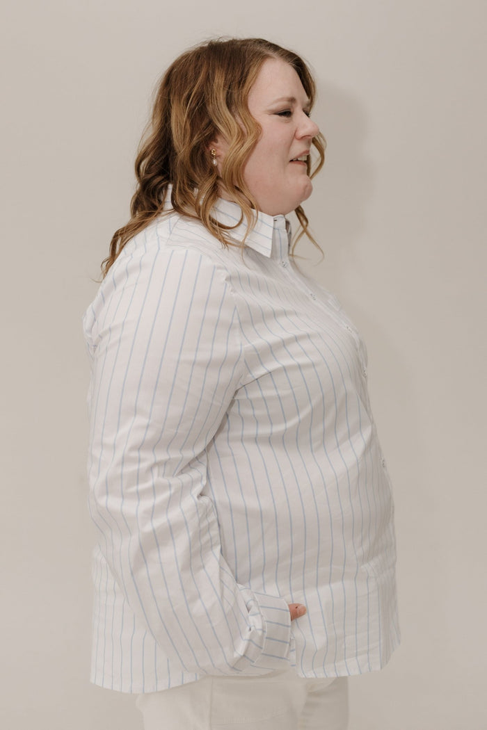 Classic Relaxed Striped Poplin Button Down - Off White | Classic Blue - Love Marlow