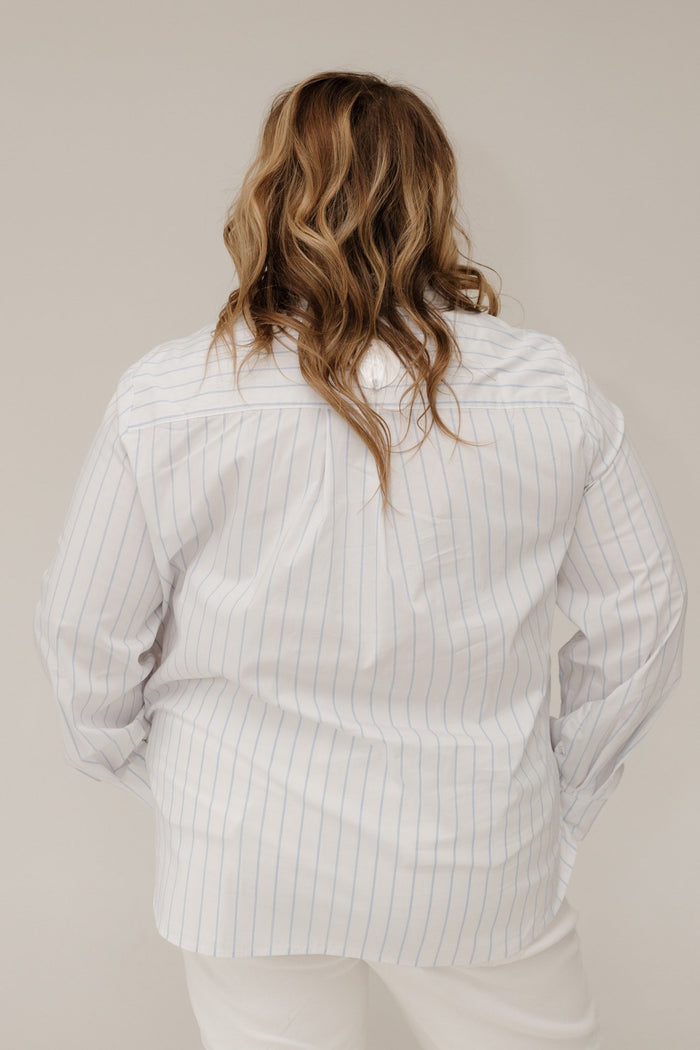 Classic Relaxed Striped Poplin Button Down - Off White | Classic Blue - Love Marlow