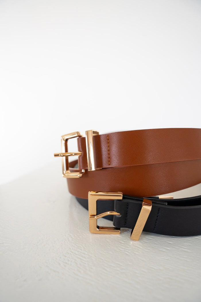 Classic Square Belt with Gold Accents in Cognac - Love Marlow