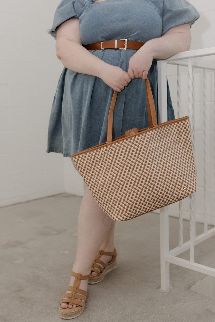Classic Square Belt with Gold Accents in Cognac - Love Marlow