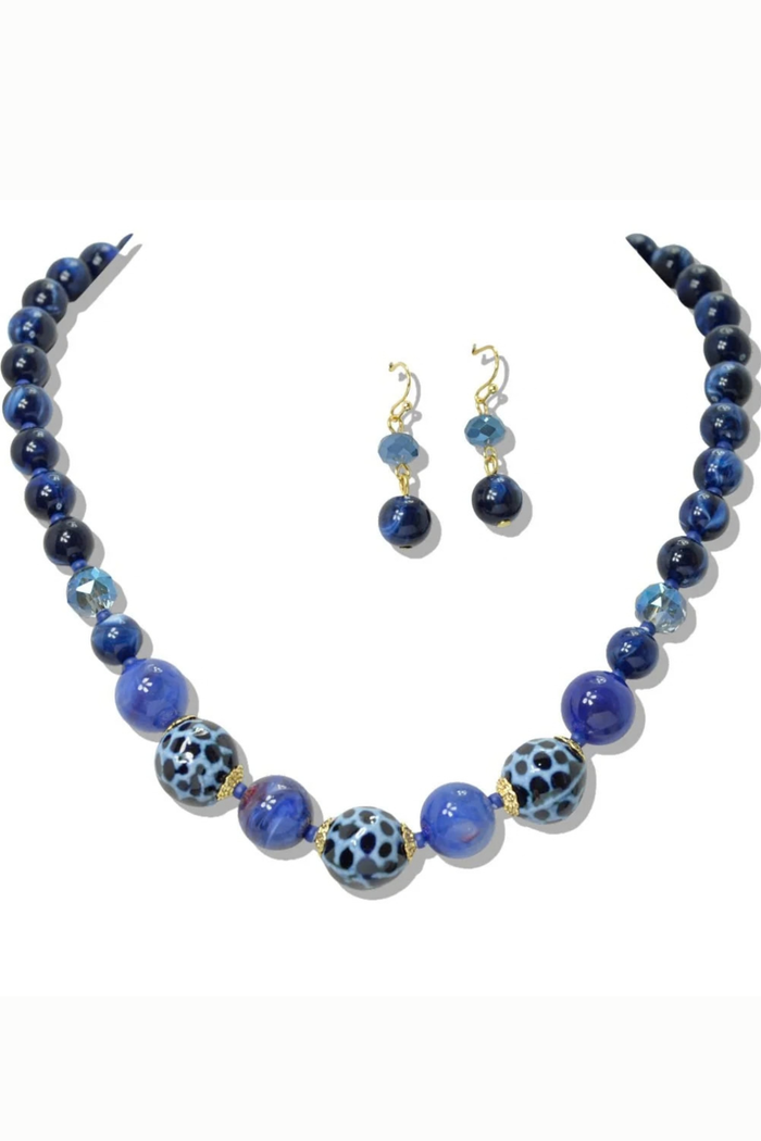 Coastal Stone Beaded Necklace & Earring Set