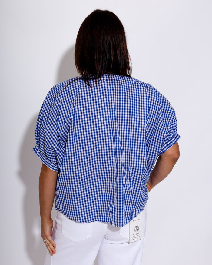 Contrast Scallop Gingham Top in Indigo