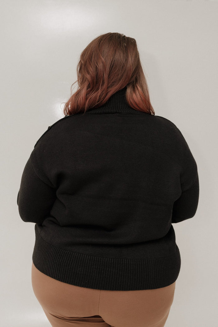 Cozy Mock - Neck Button Shoulder Sweater – Black - Love Marlow