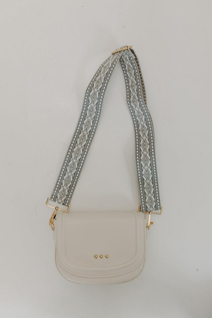 CREAM CONVERTIBLE SADDLE CROSSBODY BAG VEGAN LEATHER WITH GUITAR STRAP - Love Marlow