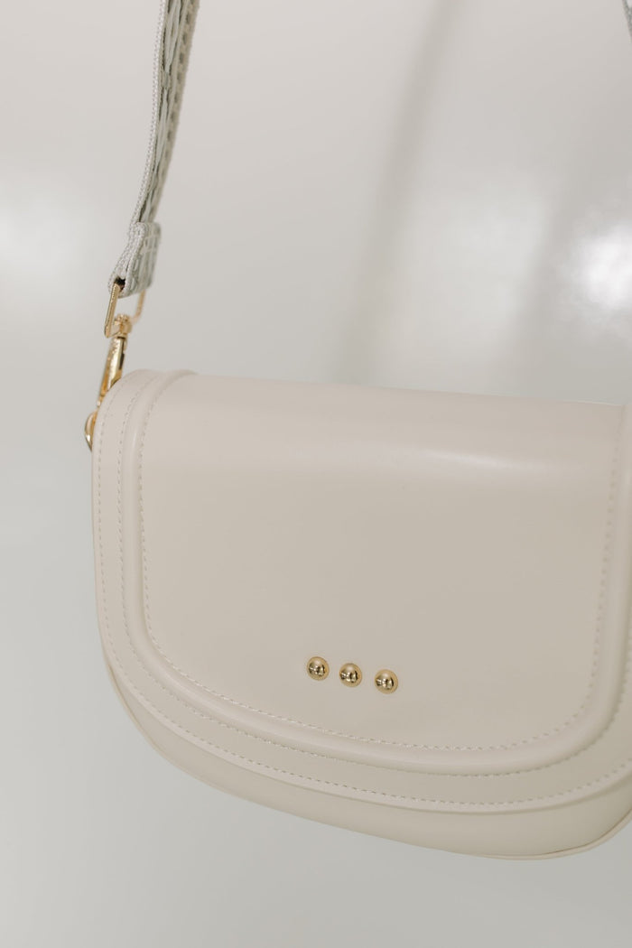CREAM CONVERTIBLE SADDLE CROSSBODY BAG VEGAN LEATHER WITH GUITAR STRAP - Love Marlow