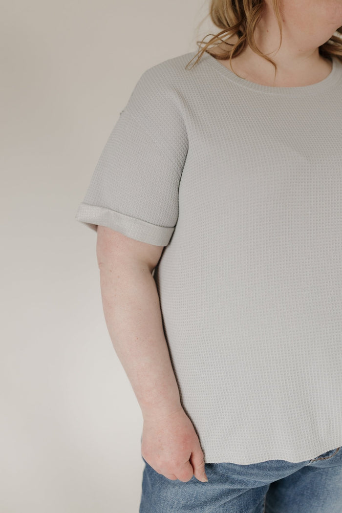 Crew Neck Rolled Cuff Thermal Tee – Pearl Grey - Love Marlow