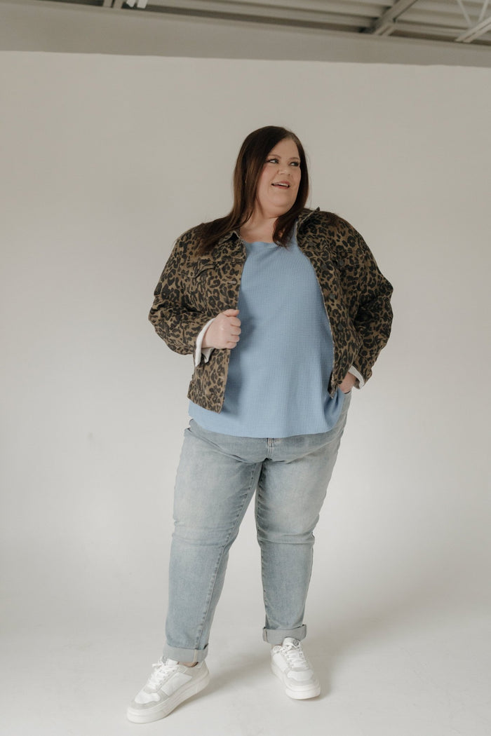 Crew Neck Rolled Cuff Thermal Tee – Sky Blue - Love Marlow