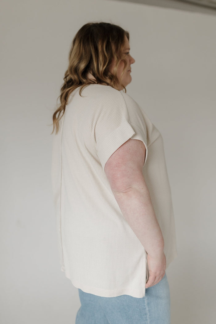 Crew Neck Thermal Dolman Tee with Front Pocket – Sand - Love Marlow