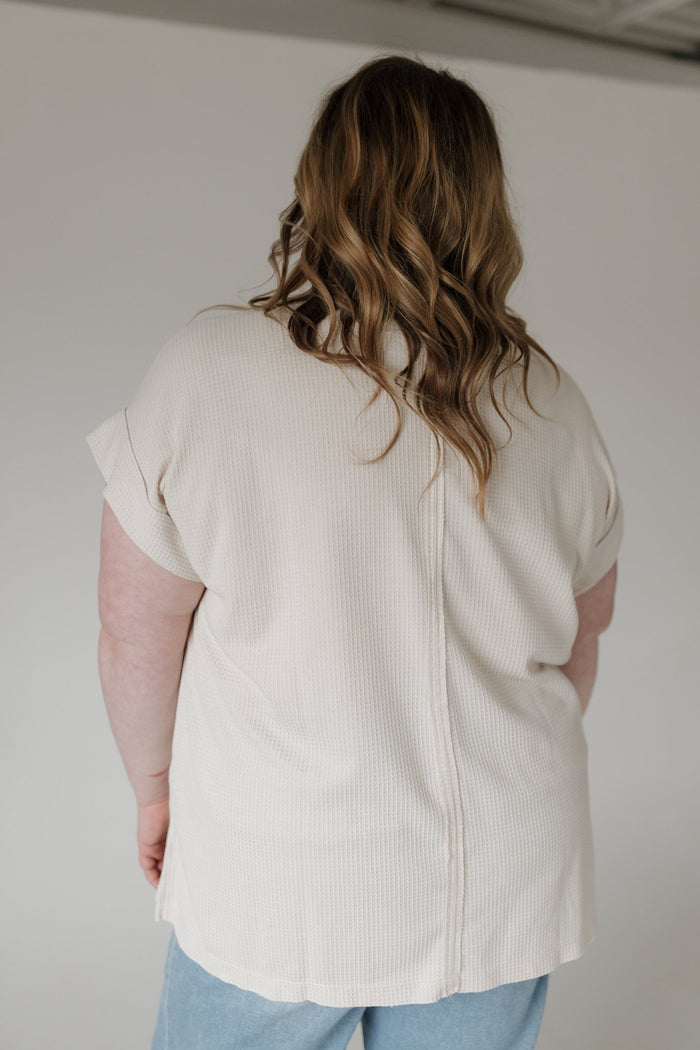 Crew Neck Thermal Dolman Tee with Front Pocket – Sand - Love Marlow