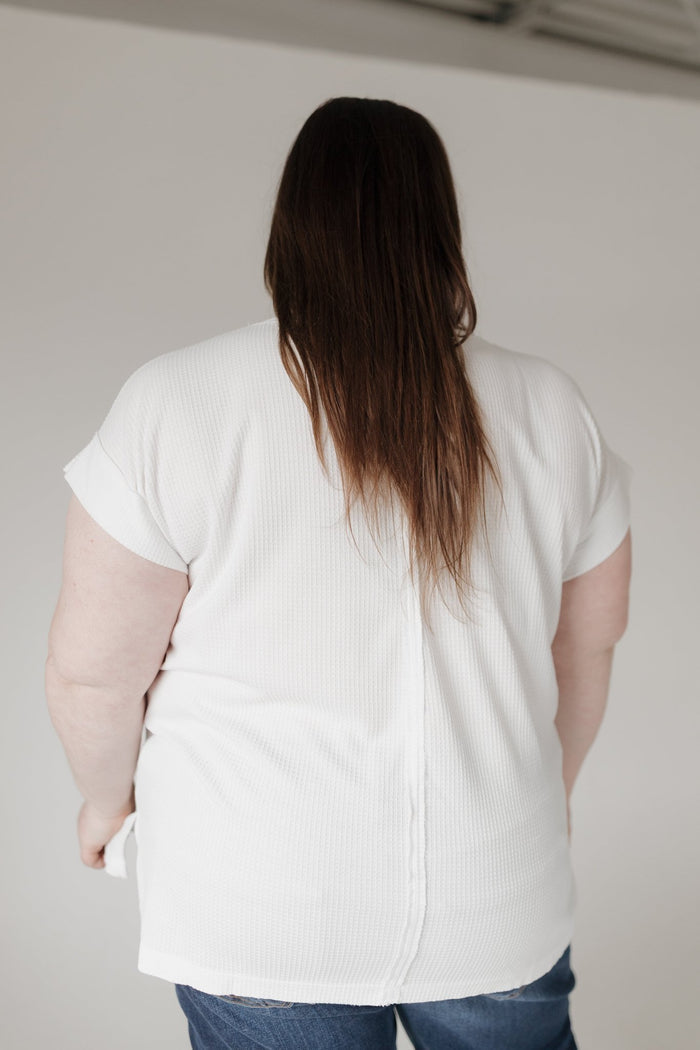 Crew Neck Thermal Dolman Tee with Front Pocket – Sun Kissed Ecru - Love Marlow