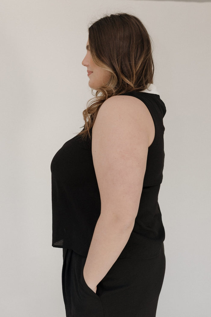Crinkle Chiffon Tank – Floppy Bow Collar Top - Love Marlow