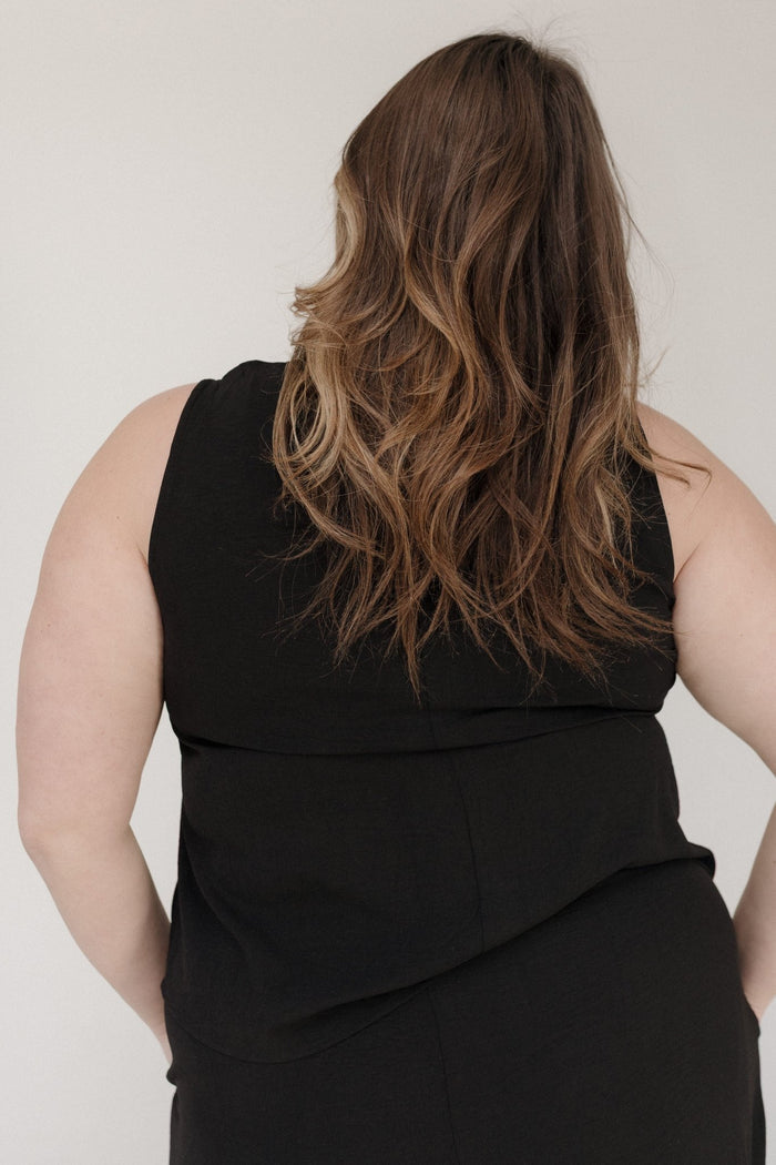 Crinkle Chiffon Tank – Floppy Bow Collar Top - Love Marlow