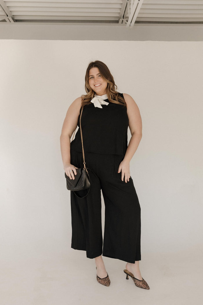 Crinkle Chiffon Tank – Floppy Bow Collar Top - Love Marlow