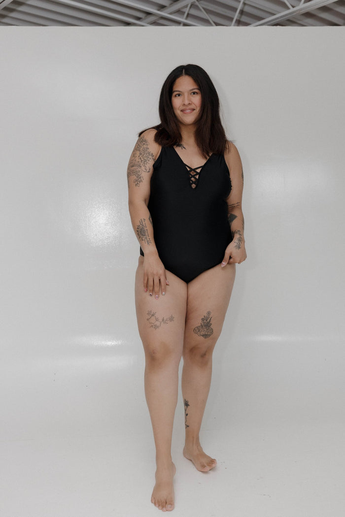 Crisscross Neckline One - Piece Swimsuit – Black - Love Marlow