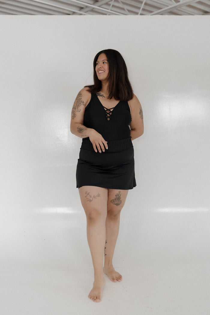 Crisscross Neckline One - Piece Swimsuit – Black - Love Marlow