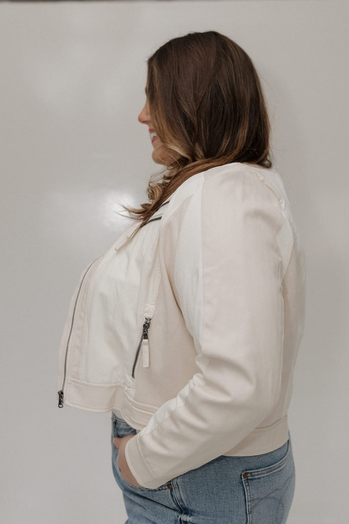 Cropped Faux Leather Moto Jacket – Cream - Love Marlow