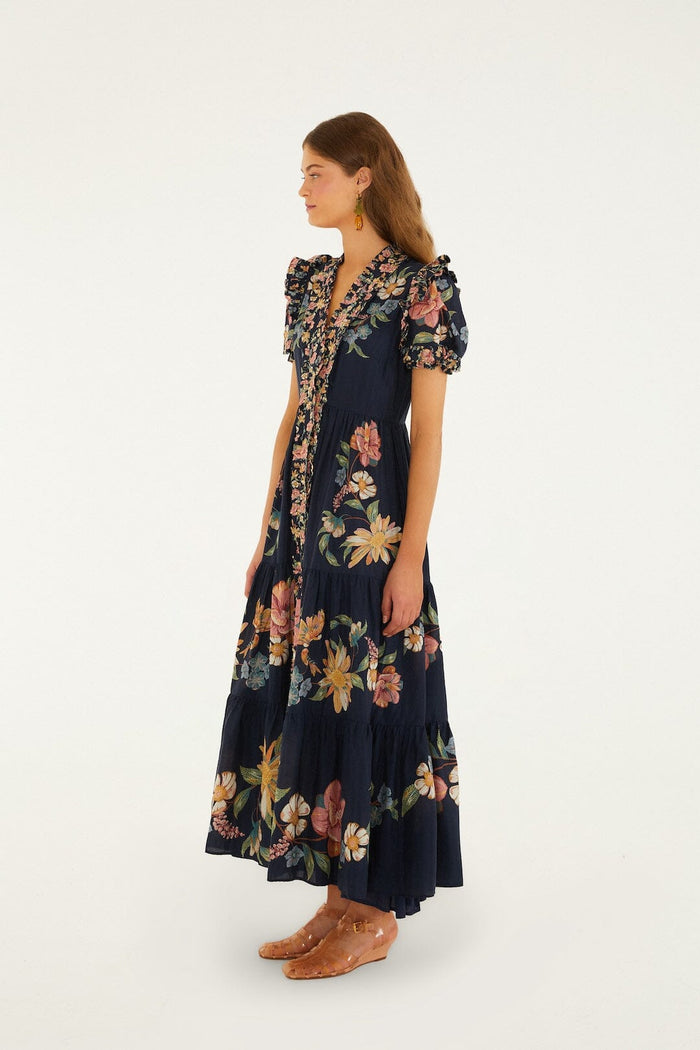 Dark Blue Maira Floral Short Sleeve Maxi Dress