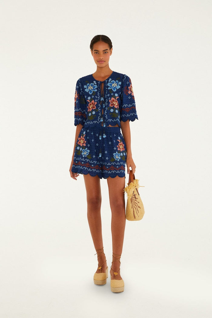 Dark Blue Stitched Garden Shorts