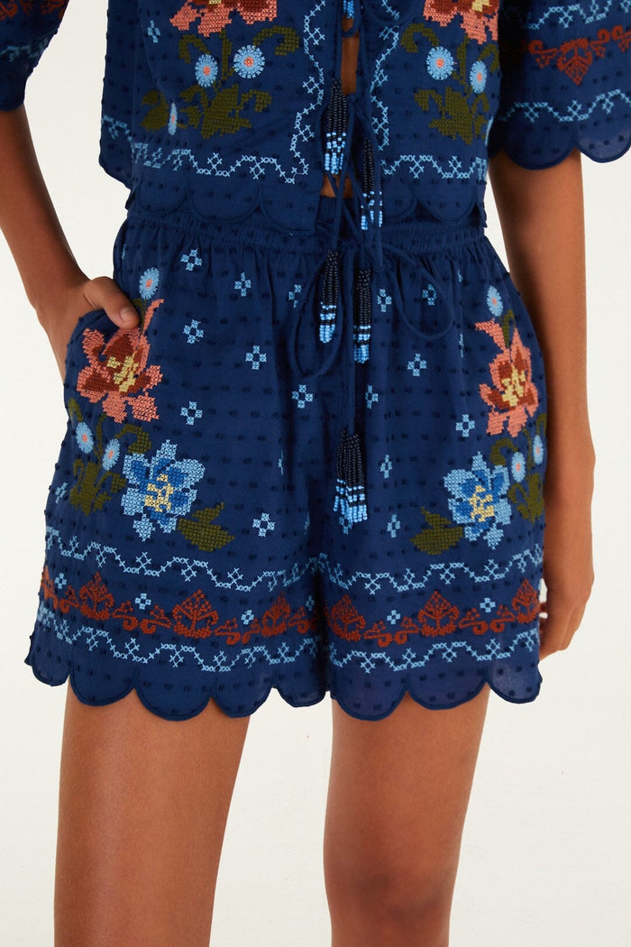 Dark Blue Stitched Garden Shorts