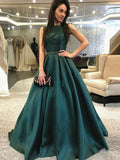 Dark Green V Neck Back Long Prom Dresses, Long Green Formal Evening Dresses