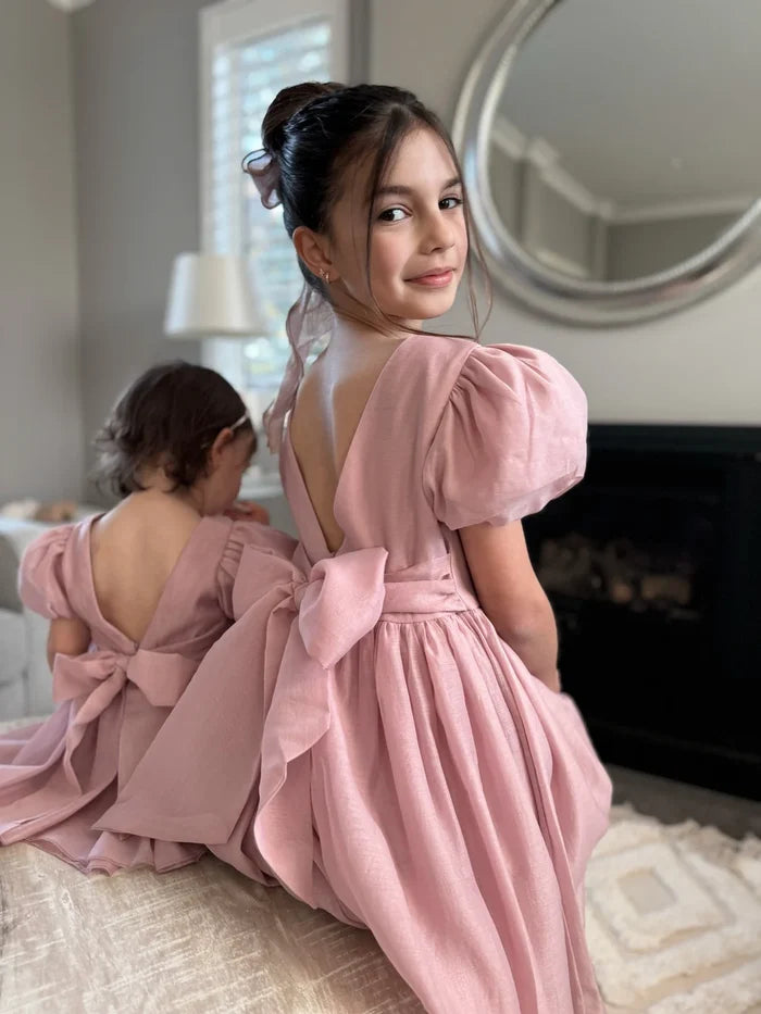 Delia Girls Dusty Pink Dress - Flower Girl Dress - A Little Lacey
