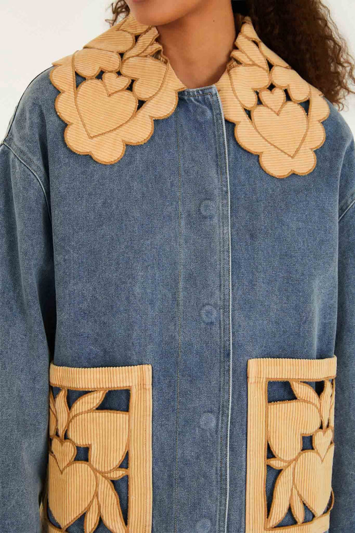 FARM Rio model wearing the Denim Richelieu Barn Jacket