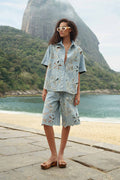 Denim Sea Desire Embroidered Bermuda Shorts