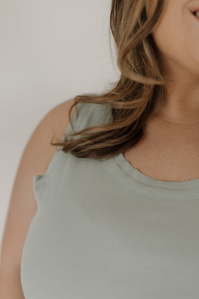 Double Hem Raw Edge Ribbed Scoop Neck Tank – Mint - Love Marlow