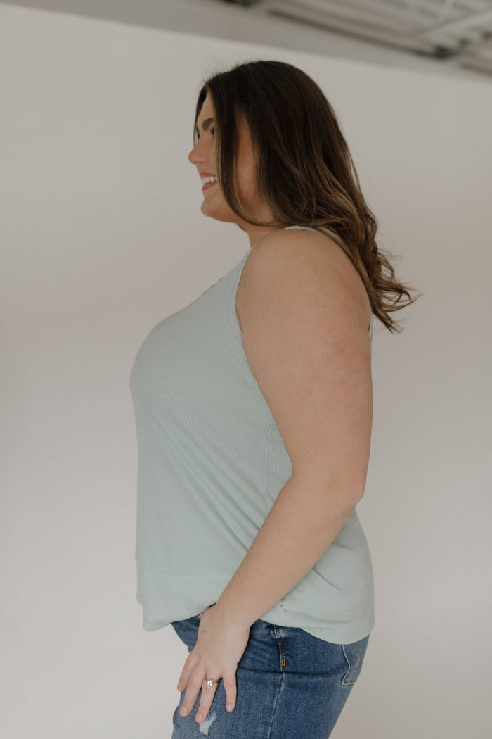 Double Hem Raw Edge Ribbed Scoop Neck Tank – Mint - Love Marlow