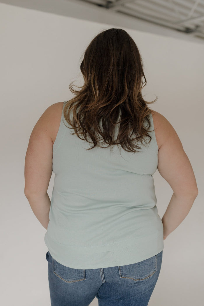 Double Hem Raw Edge Ribbed Scoop Neck Tank – Mint - Love Marlow