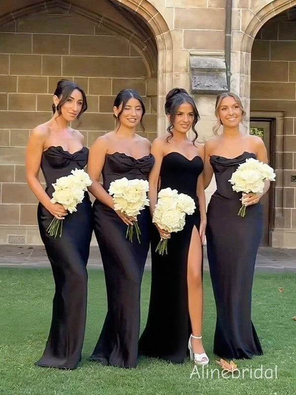 Elegant Black Strapless Corset Mermaid Bridesmaid Dress, PD382245