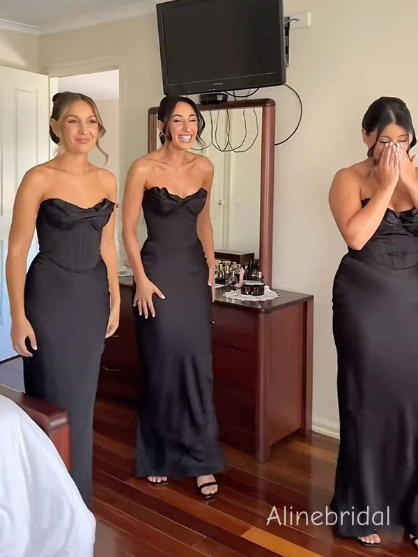 Elegant Black Strapless Corset Mermaid Bridesmaid Dress, PD382245