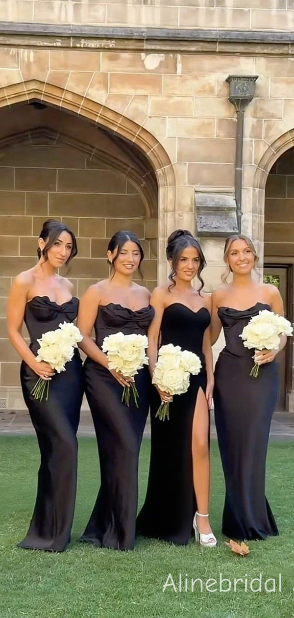 Elegant Black Strapless Corset Mermaid Bridesmaid Dress, PD382245