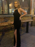 High Neck Black Backless Prom Dresses, High Neck Black Open Back Formal Evening Dresses