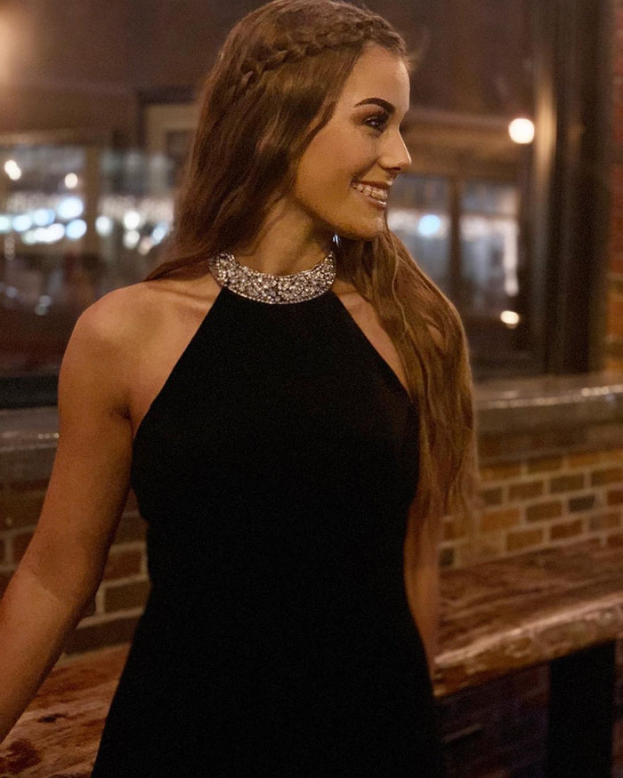 High Neck Black Backless Prom Dresses, High Neck Black Open Back Formal Evening Dresses