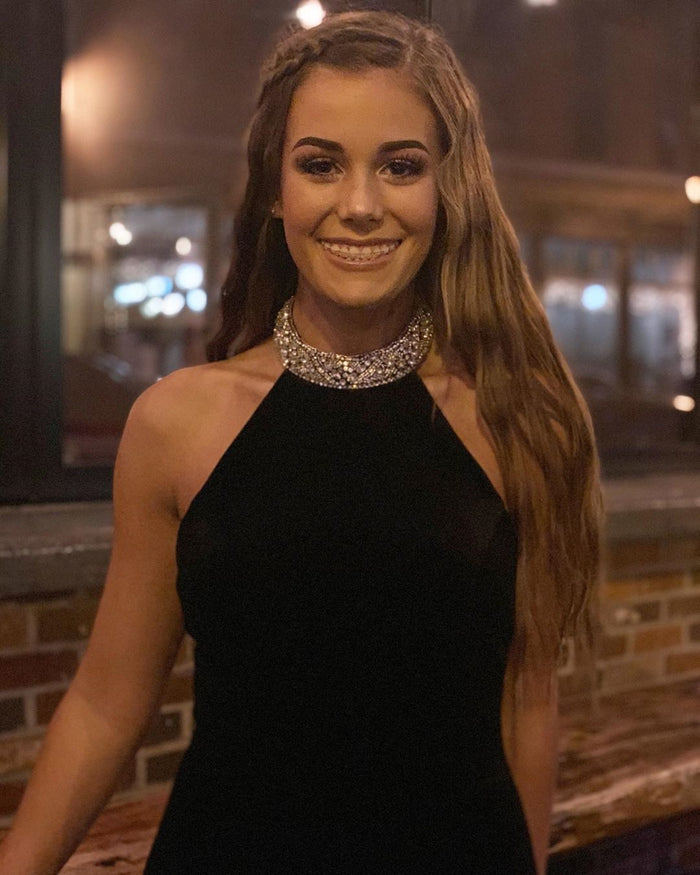 High Neck Black Backless Prom Dresses, High Neck Black Open Back Formal Evening Dresses