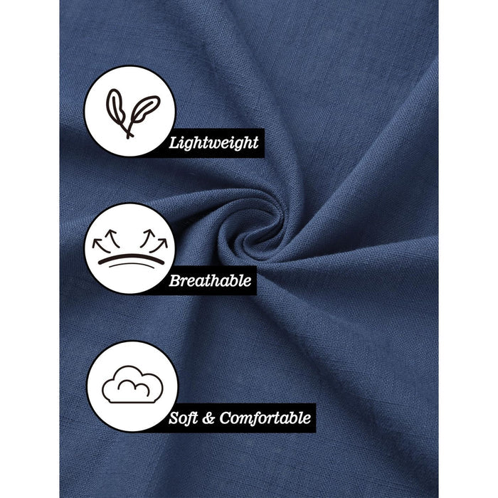 Hisdern Men's Long Sleeve Blue Casual Linen Shirts for Summer Beach