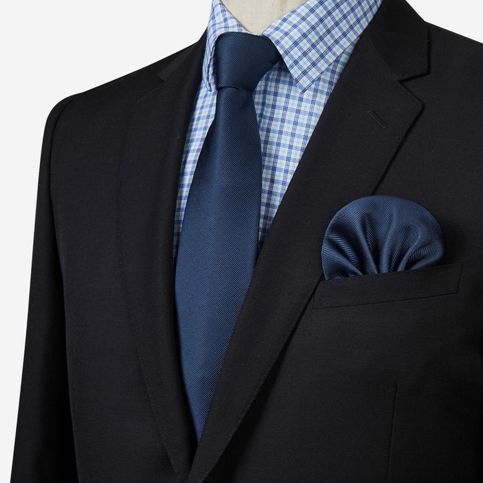 Hisdern Men's Business Blue Plaid Dress Shirt and Matching Solid Tie